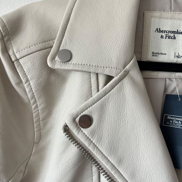 Abercrombie & Fitch Cream Faux Leather Jacket NWT size L - Picture 7 of 10